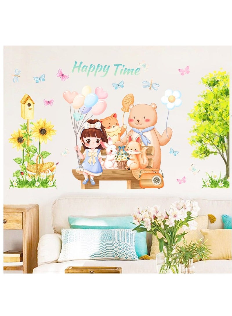 الأزرق جي دبليو ملصقات حائط بالون فتاة كرتونية مثالية لغرفة النوم وغرفة المعيشة - Image 1